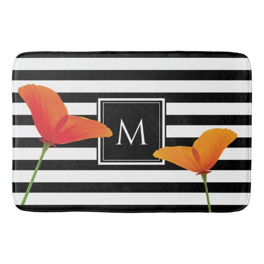 Monogramm für Poppy Chic Black Stripes Badematte (Vorderseite)