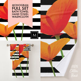 Monogramm für Poppy Chic Black Stripes Badhandtuch Set