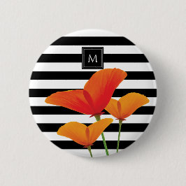 Monogramm für Poppy Chic Black Stripes Button