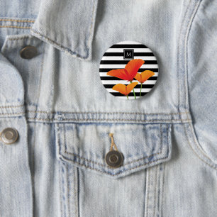 Monogramm für Poppy Chic Black Stripes Button