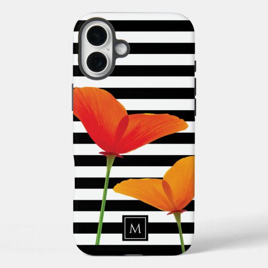 Monogramm für Poppy Chic Black Stripes Case-Mate iPhone Hülle (Rückseite)