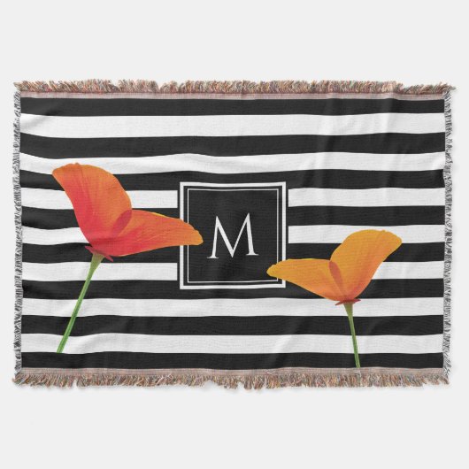Monogramm für Poppy Chic Black Stripes Decke (Vorderseite)