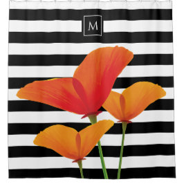 Monogramm für Poppy Chic Black Stripes Duschvorhang