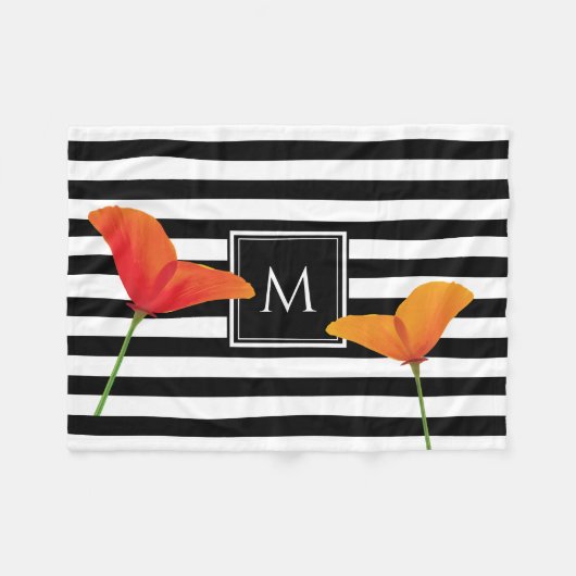 Monogramm für Poppy Chic Black Stripes Fleecedecke (Vorderseite (Horizontal))