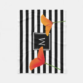 Monogramm für Poppy Chic Black Stripes Fleecedecke