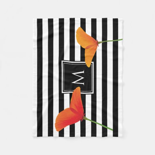 Monogramm für Poppy Chic Black Stripes Fleecedecke (Vorderseite)