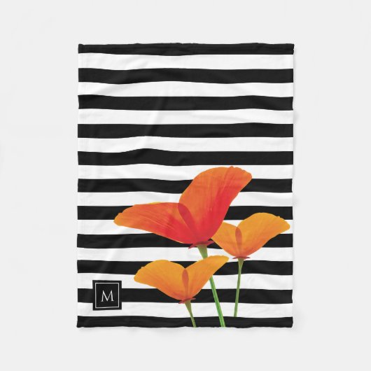 Monogramm für Poppy Chic Black Stripes Fleecedecke (Vorderseite)