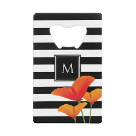 Monogramm für Poppy Chic Black Stripes Geldbeutel Flaschenöffner