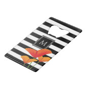Monogramm für Poppy Chic Black Stripes Geldbeutel Flaschenöffner (Rückseite Schrägansicht)