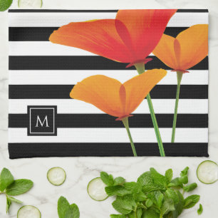 Monogramm für Poppy Chic Black Stripes Geschirrtuch