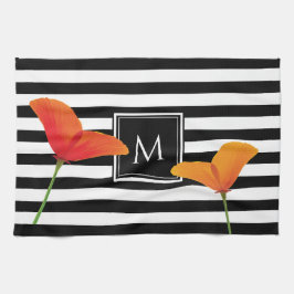 Monogramm für Poppy Chic Black Stripes Geschirrtuch