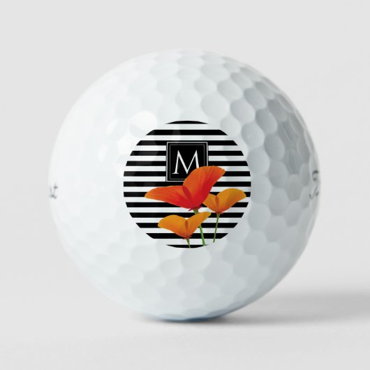 Monogramm für Poppy Chic Black Stripes Golfball (Vorderseite)