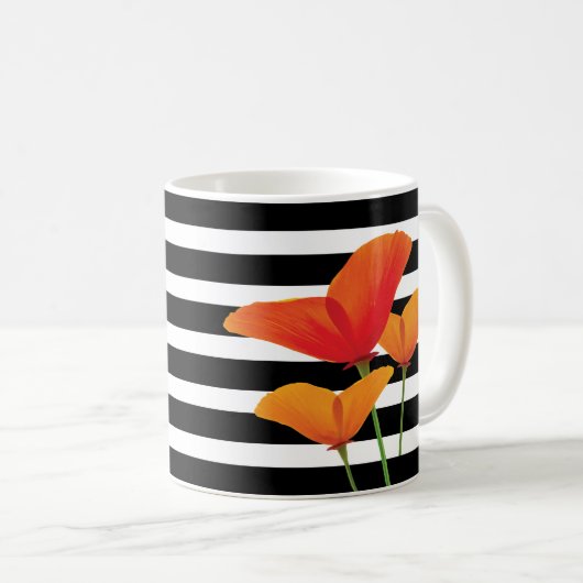 Monogramm für Poppy Chic Black Stripes Kaffeetasse (VorderseiteRechts)