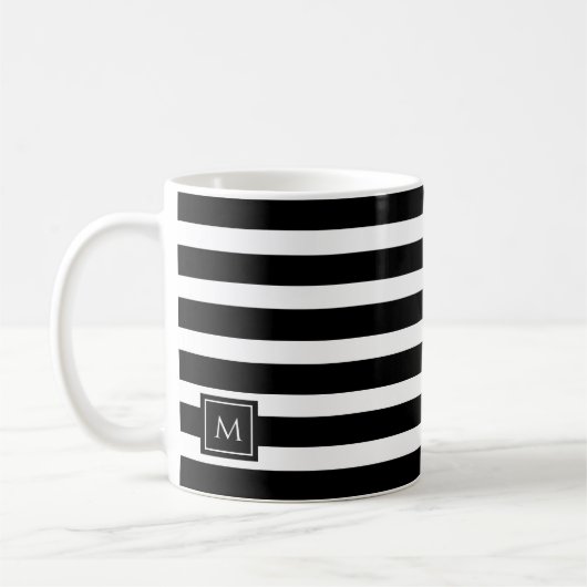 Monogramm für Poppy Chic Black Stripes Kaffeetasse (Links)