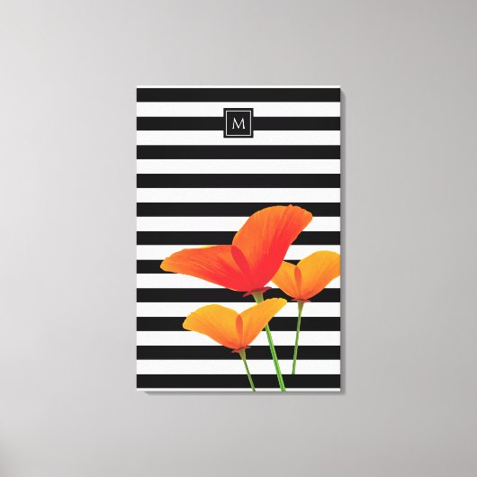 Monogramm für Poppy Chic Black Stripes Leinwanddruck (Vorderseite)