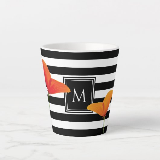 Monogramm für Poppy Chic Black Stripes Milchtasse (Vorderseite)