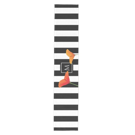 Monogramm für Poppy Chic Black Stripes Mittelgroßer Tischläufer (Vorderseite)