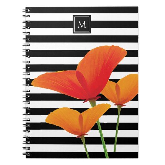 Monogramm für Poppy Chic Black Stripes Notizblock (Vorderseite)