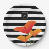 Monogramm für Poppy Chic Black Stripes Pappteller (Vorderseite)