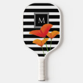 Monogramm für Poppy Chic Black Stripes Pickleball Schläger (Vorderseite)