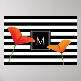 Monogramm für Poppy Chic Black Stripes Poster