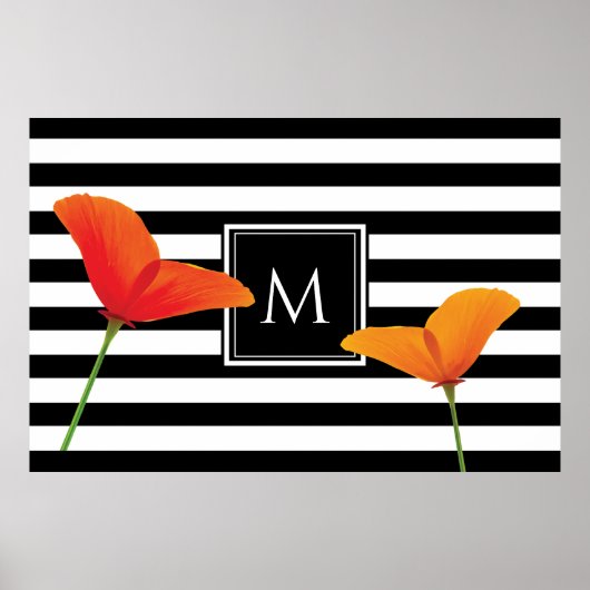 Monogramm für Poppy Chic Black Stripes Poster (Vorne)