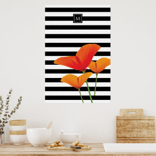 Monogramm für Poppy Chic Black Stripes Poster