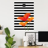 Monogramm für Poppy Chic Black Stripes Poster (Heimbüro)