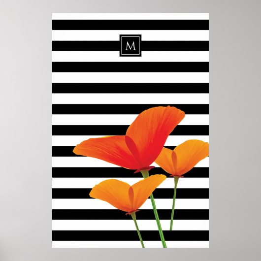 Monogramm für Poppy Chic Black Stripes Poster (Vorne)