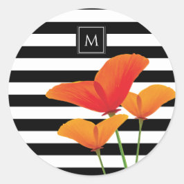 Monogramm für Poppy Chic Black Stripes Runder Aufkleber