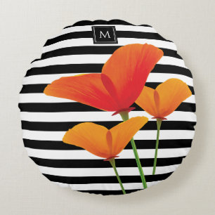Monogramm für Poppy Chic Black Stripes Rundes Kissen