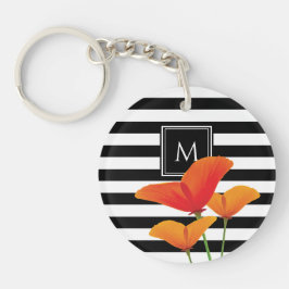 Monogramm für Poppy Chic Black Stripes Schlüsselanhänger
