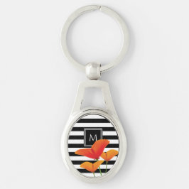 Monogramm für Poppy Chic Black Stripes Schlüsselanhänger