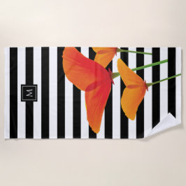 Monogramm für Poppy Chic Black Stripes Strandtuch
