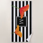 Monogramm für Poppy Chic Black Stripes Strandtuch (Vorderseite)