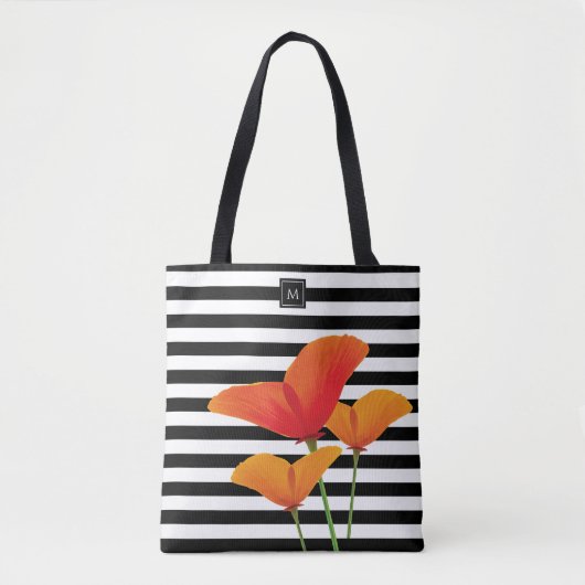Monogramm für Poppy Chic Black Stripes Tasche (Vorderseite)