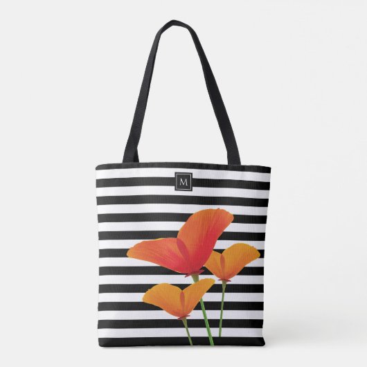 Monogramm für Poppy Chic Black Stripes Tasche (Rückseite)