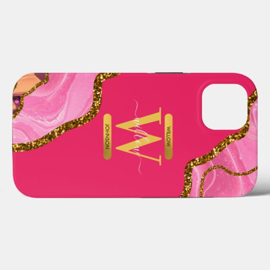 Monogramm für rosa und goldene Agate-Geode Case-Mate iPhone Hülle (Rückseite (Horizontal))