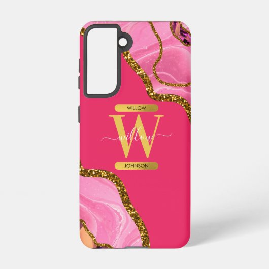 Monogramm für rosa und goldene Agate-Geode Samsung Galaxy Hülle (Rückseite)