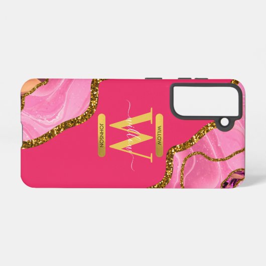 Monogramm für rosa und goldene Agate-Geode Samsung Galaxy Hülle (Rückseite (Horizontal))