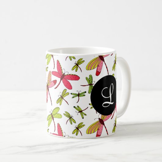 Monogramm für Rosa und Grüne Libellen Kaffeetasse (VorderseiteRechts)