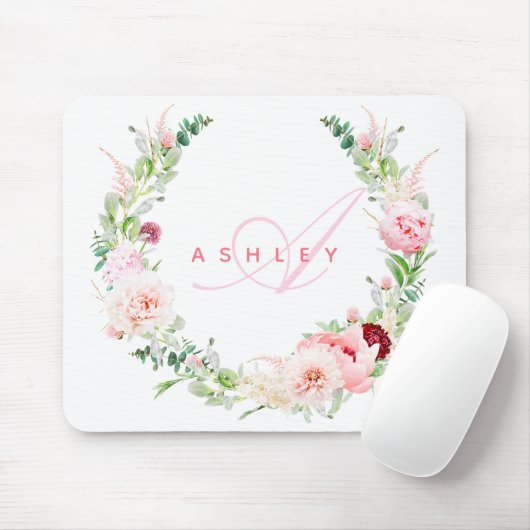Monogramm für rosafarbene botanische Rose und den Mousepad (Mit Mouse)