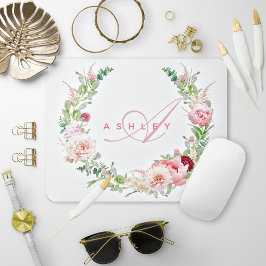 Monogramm für rosafarbene botanische Rose und den Mousepad