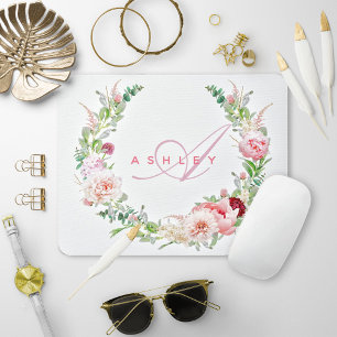 Monogramm für rosafarbene botanische Rose und den  Mousepad