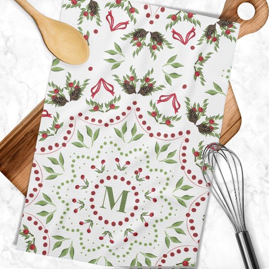 Monogramm für Rot und Grün Geschirrtuch