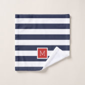 Monogramm für Rot und Navy Stripes Badhandtuch Set (Waschlappen)