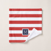 Monogramm für Rot und Navy Stripes Badhandtuch Set (Waschlappen)