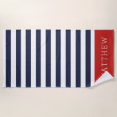 Monogramm für Rot und Navy Stripes Strandtuch (Vorderseite)