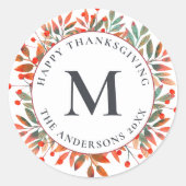 Monogramm für rote Berries und grüne Blätter Runder Aufkleber (Vorderseite)