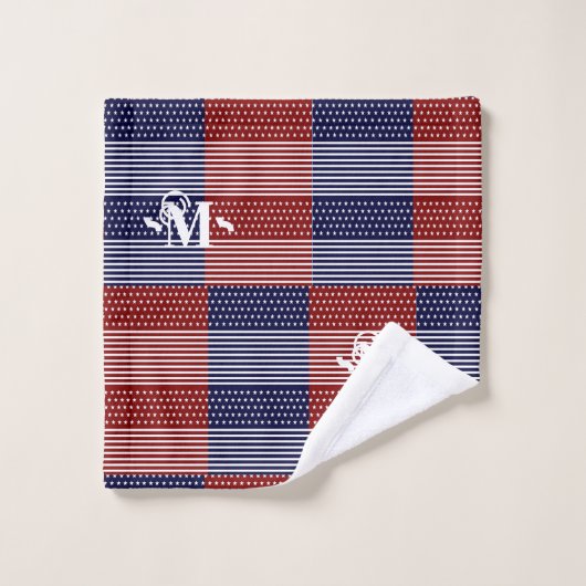 Monogramm für rote, weiße und blaue Designsteine u Badhandtuch Set (Waschlappen)